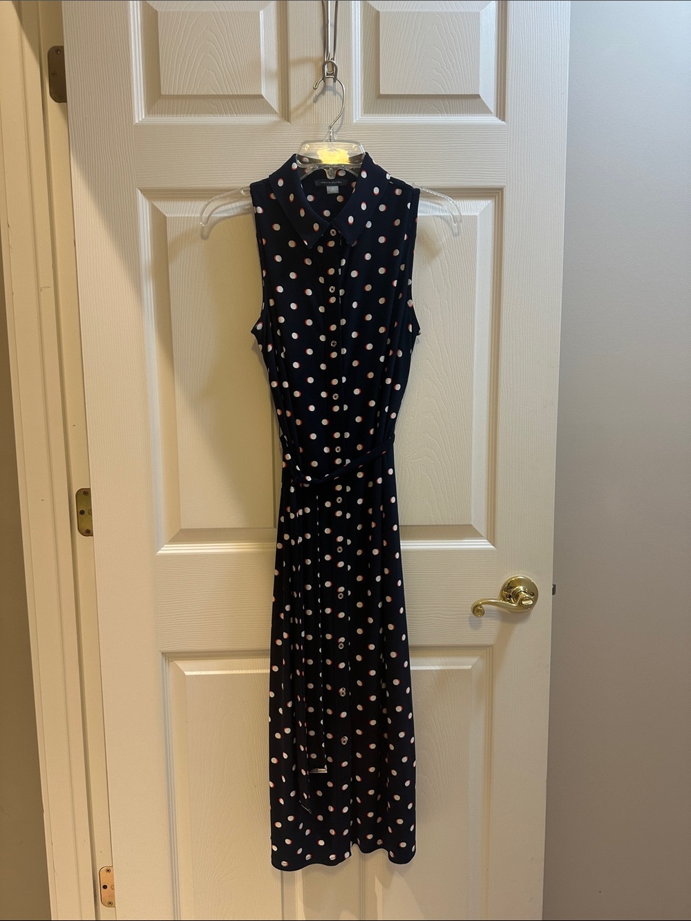 Sleeveless Navy Polka Dot Midi Dress